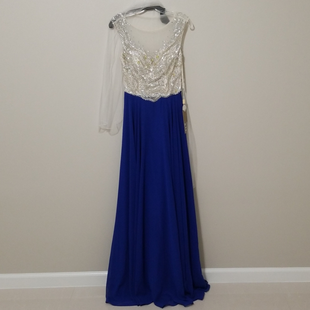 Royal blue beaded evening gown